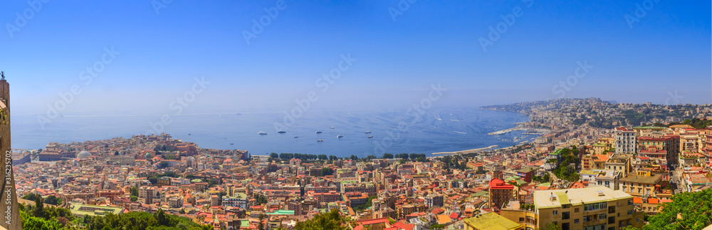 Panoramic view of the city of Naples: skyline and Gulf of Naples, Campania region, Italy.