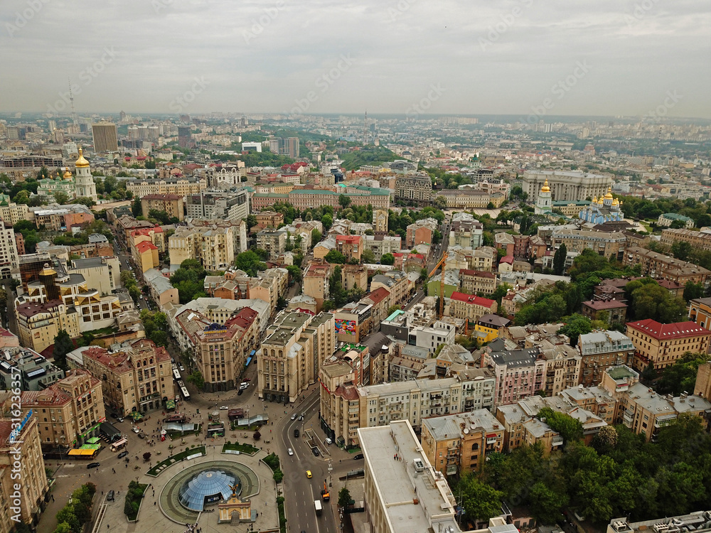 Aerial drone view. Kiev center