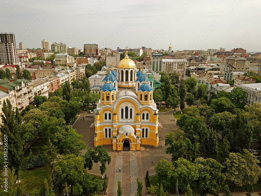 Aerial drone view. St. Vladimir's Cathedral in Kyiv