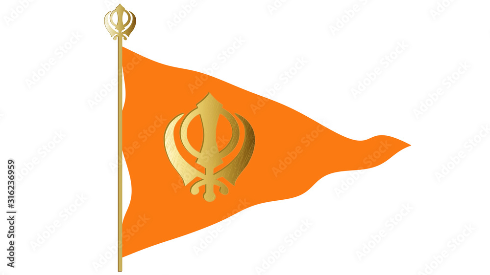Orange Sikh flag with the image of Khanda - the main symbol of Sikhism,  isolated, white background Stock Illustration | Adobe Stock
