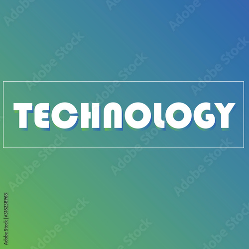 technology word blue green vector background design