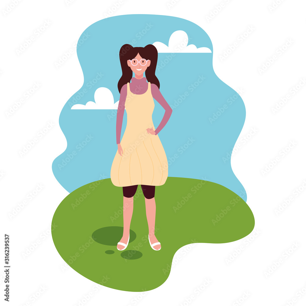 young woman standing with landscape background young woman standing with landscape background