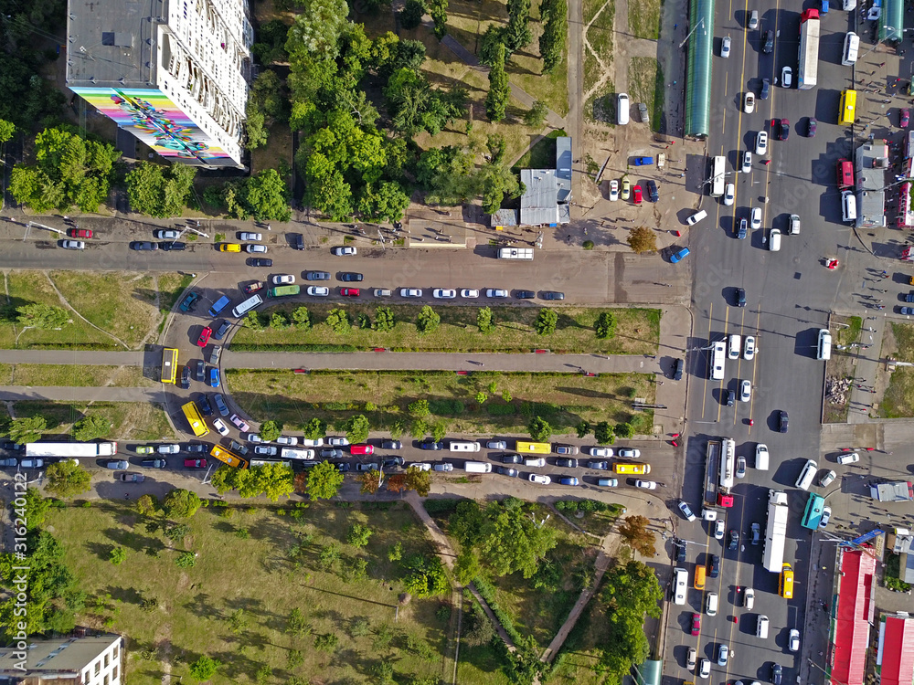 Aeiral drone view. Crossroads in Kiev.