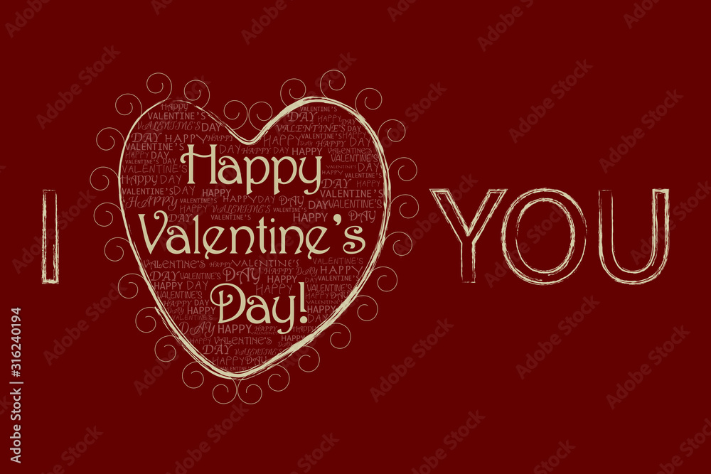 Happy Valentine’s Vintage Card I Love You Vector Illustration On Red Background For Your Design