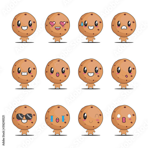 Cute cookies mascot design set Premium Vector