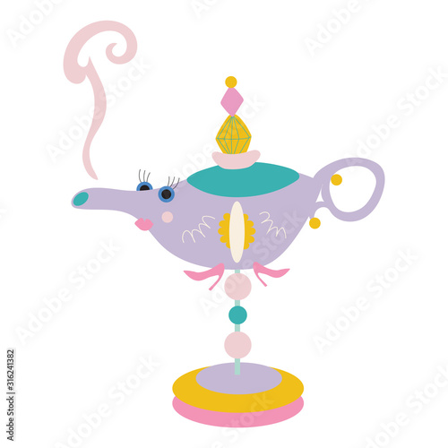 Stylized, fun, and cute oil lamp for children on a white background.