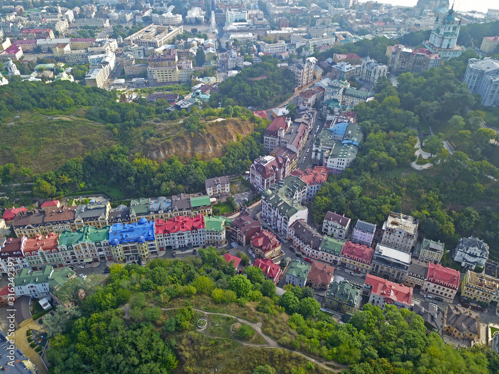 Fototapeta premium Aeiral drone view. Vozdvizhenskaya outskirts in Kiev.