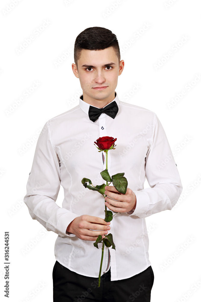Handsome young man with red rose Handsome young man with red rose