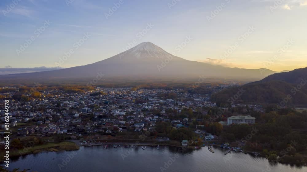 4k Hyper lapse Aerial view of Fuji Mountain at Kawaguchiko Lake,Japan 4k Hyper lapse Aerial view of Fuji Mountain at Kawaguchiko Lake,Japan