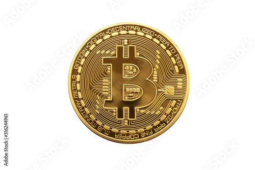  Bitcoin. Golden bitcoin isolated on white background  photo