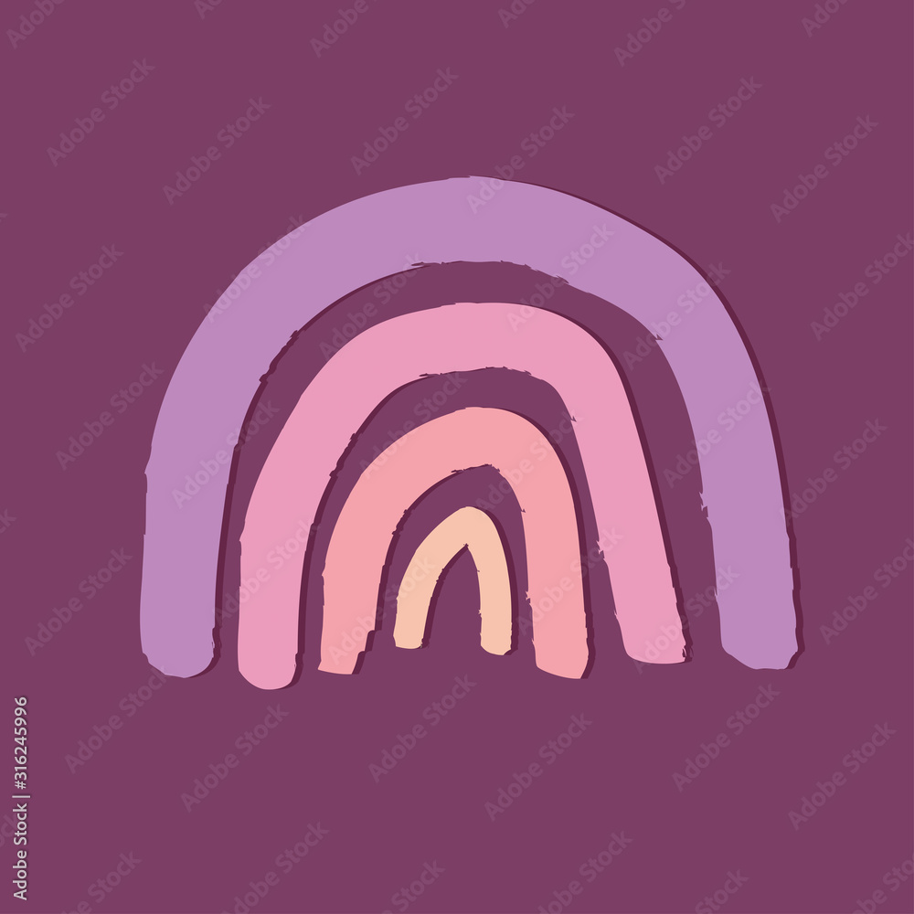 Modern rainbow shape in pastel purple,pink, yellow colors. Modern Hand drawn vector illustration. Contemporary rainbow in violet for girl nursery or wrapping paper Modern rainbow shape in pastel purple,pink, yellow colors. Modern Hand drawn vector illustration. Contemporary rainbow in violet for girl nursery or wrapping paper