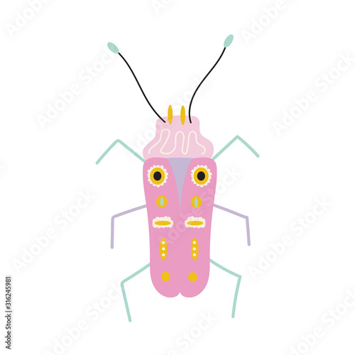 Stylized, fun, and cute bug for children on a white background.