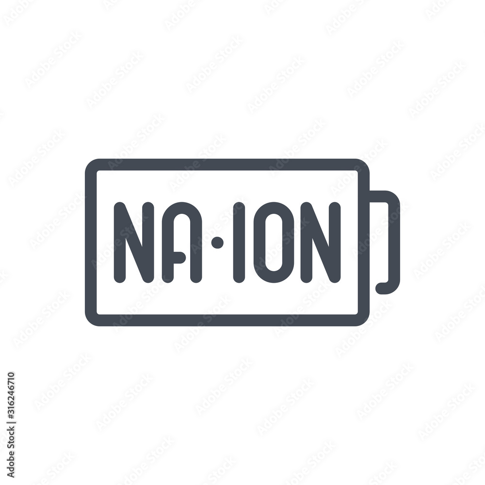 Na-ion battery cell line icon. Sodium-ion battery vector outline sign. Na-ion battery cell line icon. Sodium-ion battery vector outline sign.