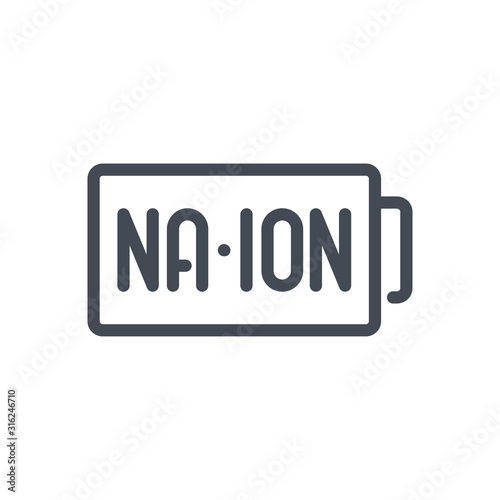 Na-ion battery cell line icon. Sodium-ion battery vector outline sign.