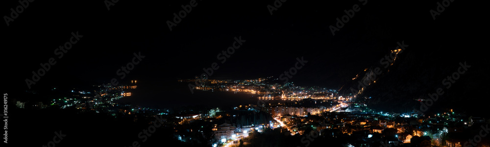 night panorama of the old town of Kotor