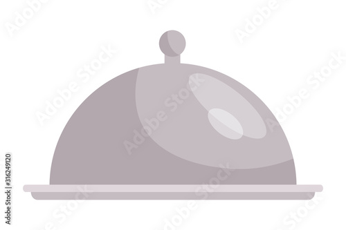 Metal waiter tray under lid isolated on white