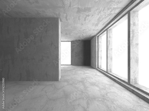 Dark concrete empty room. Modern architecture design