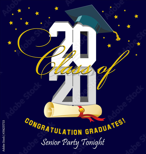 2020 Senior Party Tonight. Graduation ball banner. Vector illustration