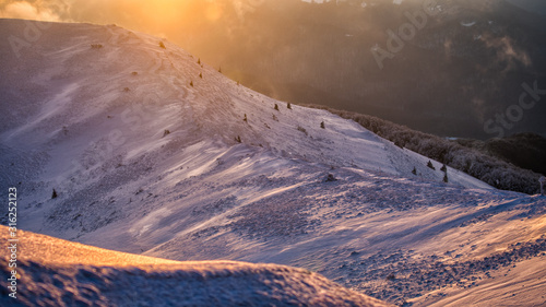 Fototapeta Naklejka Na Ścianę i Meble -  Splendid sunrise in the mountains. Carpathian Mountains. Bieszczady National Park. Poland.