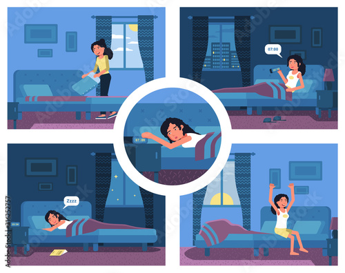 Morning and evening daily activities cartoon set