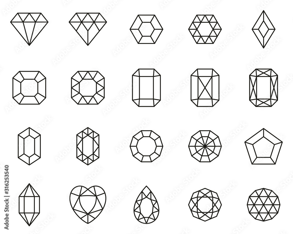 Diamond Shape Icons Black & White Thin Line Set Big Diamond Shape Icons Black & White Thin Line Set Big