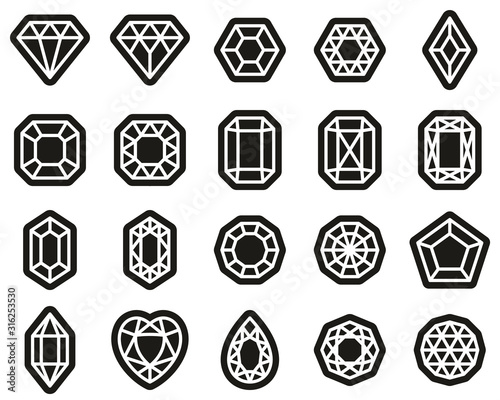Diamond Shape Icons White On Black Sticker Set Big