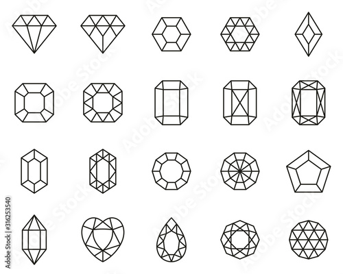 Diamond Shape Icons Black & White Thin Line Set Big