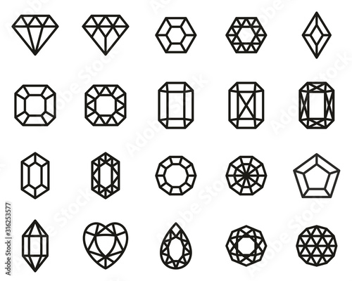 Diamond Shape Icons Black & White Set Big