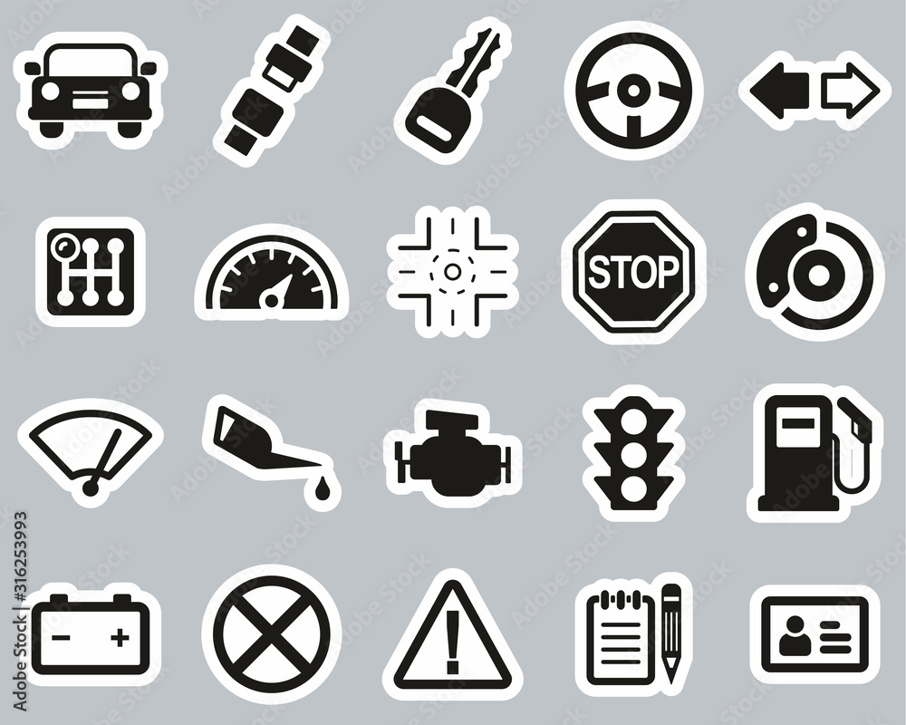 Driving School Icons Black & White Sticker Set Big Driving School Icons Black & White Sticker Set Big