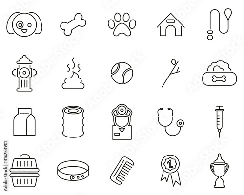 Dog Or Pet Dog Icons Black & White Thin Line Set Big