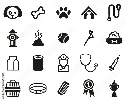 Dog Or Pet Dog Icons Black & White Set Big