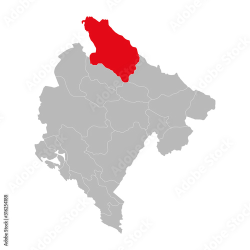 Pljevlja province highlighted on montenegro map. Gray background.
