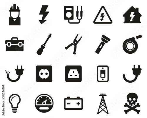 Electrician Tools & Equipment Icons Black & White Set Big