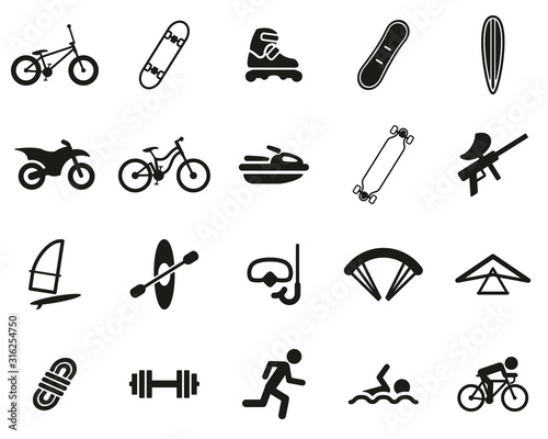 Extreme Sports & Equipment Icons Black & White Set Big
