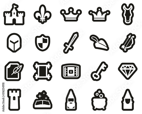 Fantasy Or Fairytale Icons White On Black Sticker Set big