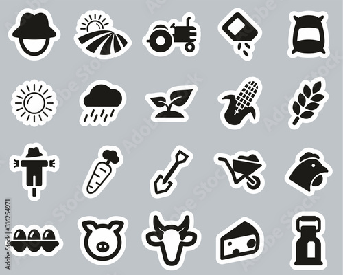 Farm & Farm Equipment Icons Black & White Sticker Set Big