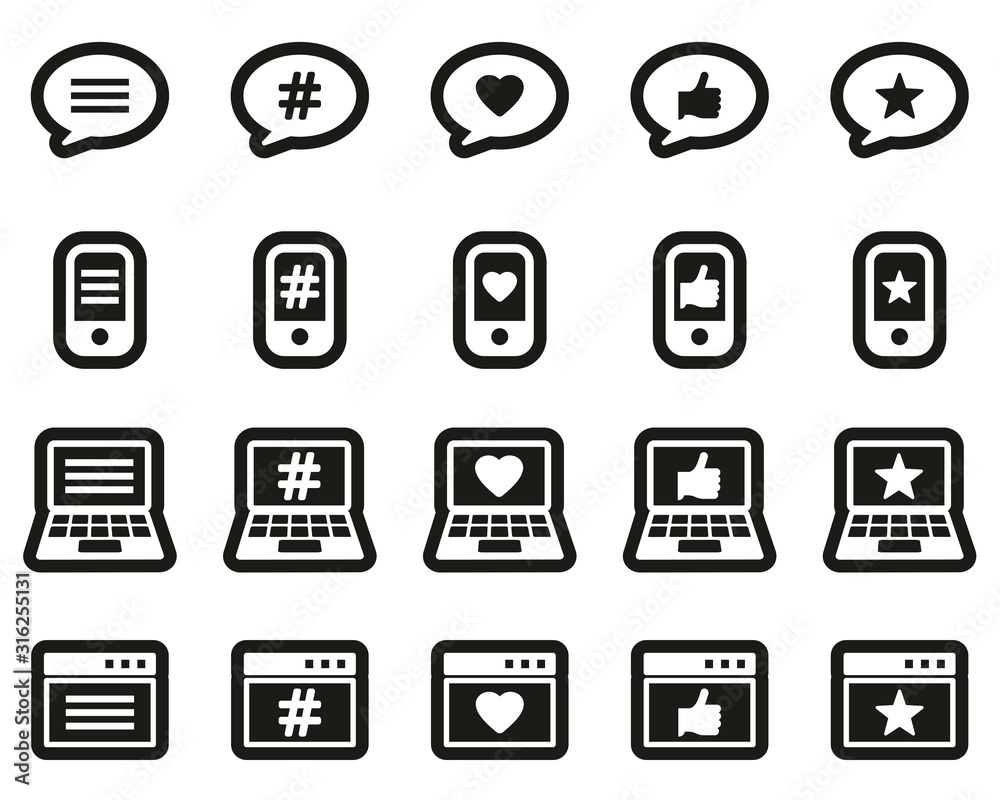 Feedback & Rating Icons White On Black Sticker Set Big Feedback & Rating Icons White On Black Sticker Set Big