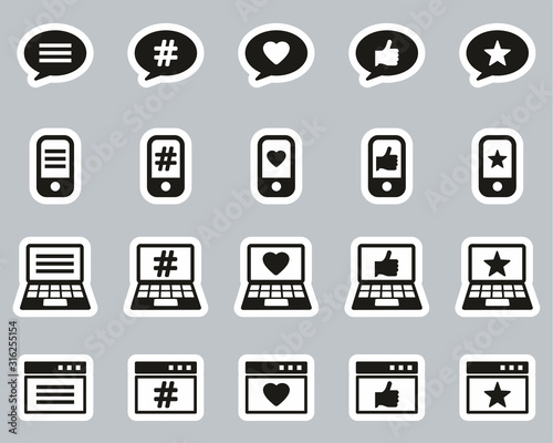 Feedback & Rating Icons Black & White Sticker Set Big