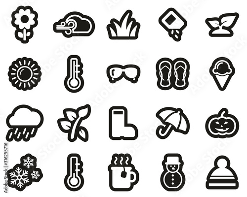 Four Seasons Icons White On Black Sticker Set Big