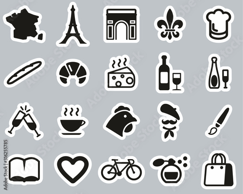 France Country   Culture Icons Black   White Sticker Set Big