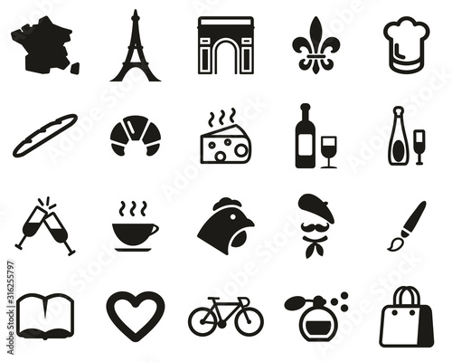 France Country & Culture Icons Black & White Set Big