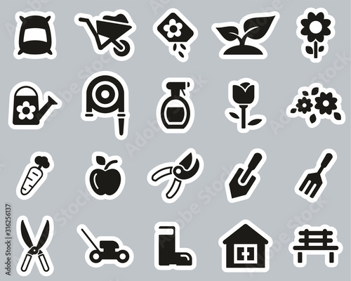 Gardening & Gardening Tools Icons Black & White Sticker Set Big