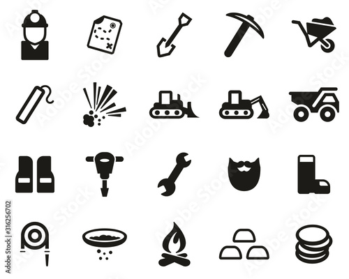 Gold Rush Or Gold Mining Icons Black & White Set Big