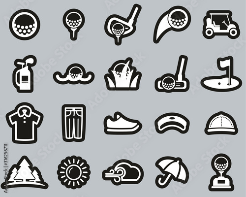Golf Sport & Golf Equipment Icons White On Black Sticker Set big
