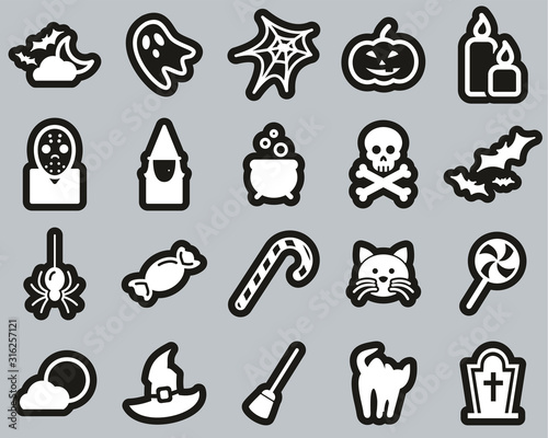 Halloween Holiday   Culture Icons White On Black Sticker Set Big
