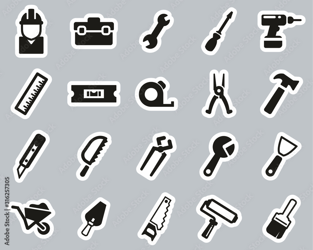 Handyman Tools & Equipment Icons Black & White Sticker Set Big