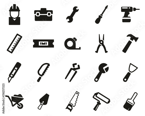 Handyman Tools   Equipment Icons Black   White Set Big