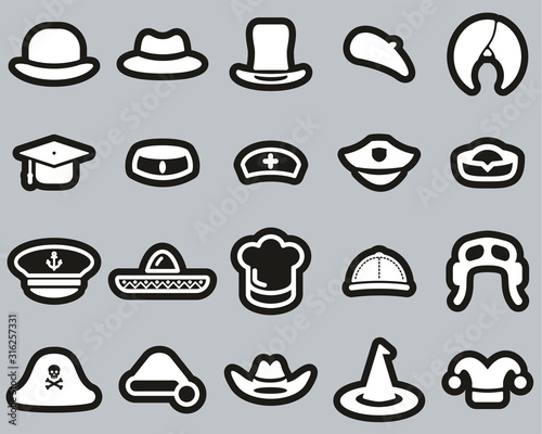 Hat Icons White On Black Sticker Set Big