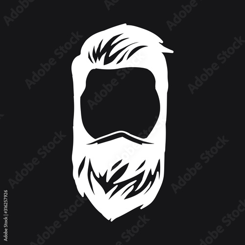 Graphic illustration of a manwith a beard. Linear style logo. A hunter.Hair