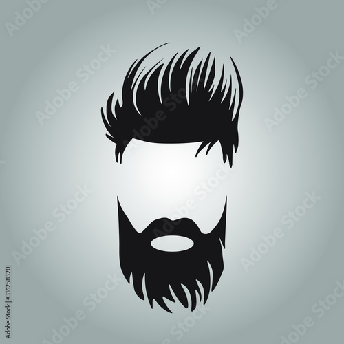 Graphic illustration of a manwith a beard. Linear style logo. A hunter.Hair